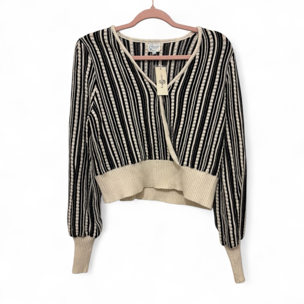 Blue Rain x Francesca’s Black and White Striped Knit Cropped Sweater NWT